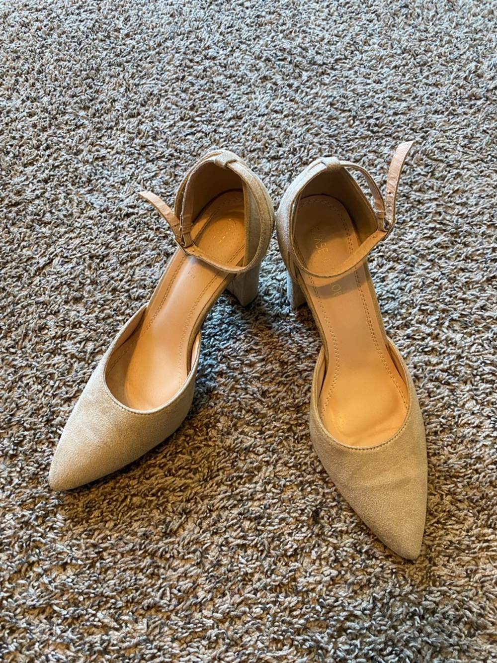 Chase + Chloe Suede Pointed-Toe Ankle Strap Block Heels